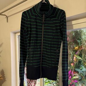 Lululemon “vintage print” Navy Jacket with Green Stripes